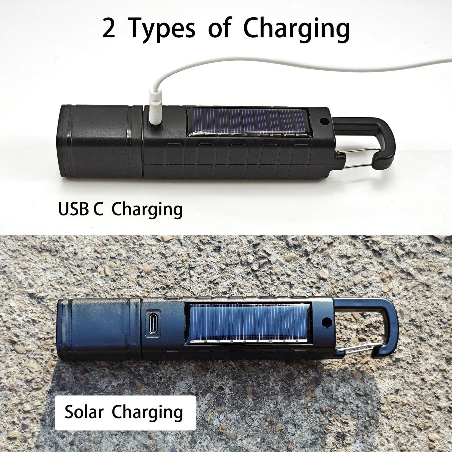 Hilngav 2 Pack Solar Flashlight, Rechargeable Zoomable LED Flashlight, High Lumens Solar Powered Flashlights with Tail Hook Rechargeable Handheld Flashlights for Home Emergency Camping Hiking