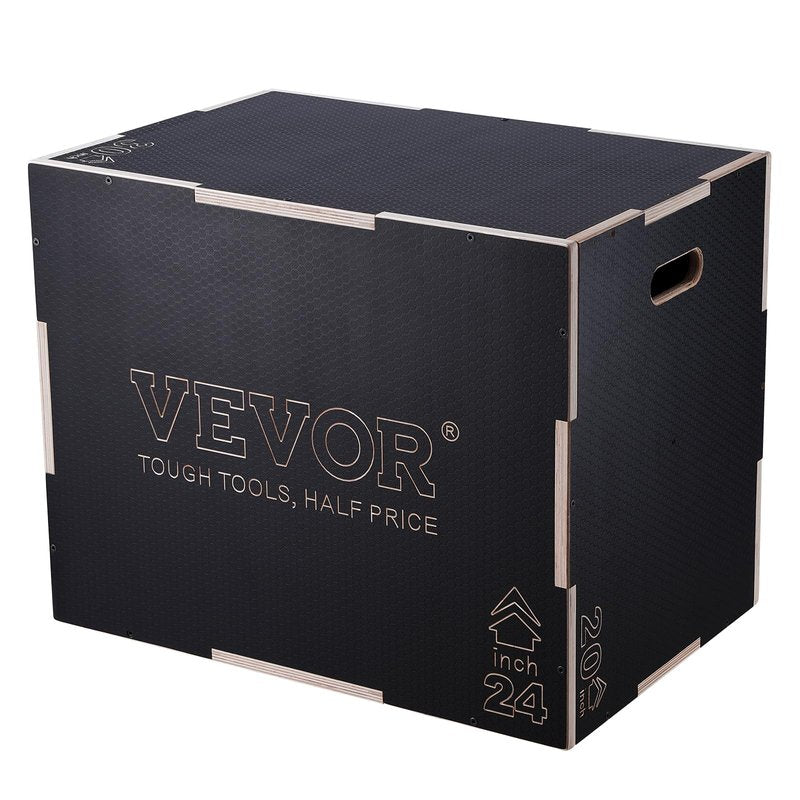 VEVOR 3 in 1 Plyometric Jump Box, Easy-to-Assemble Wood Plyo Box for Jumping Trainers, Home Gym Training and Conditioning, 30" x 24" x 20"