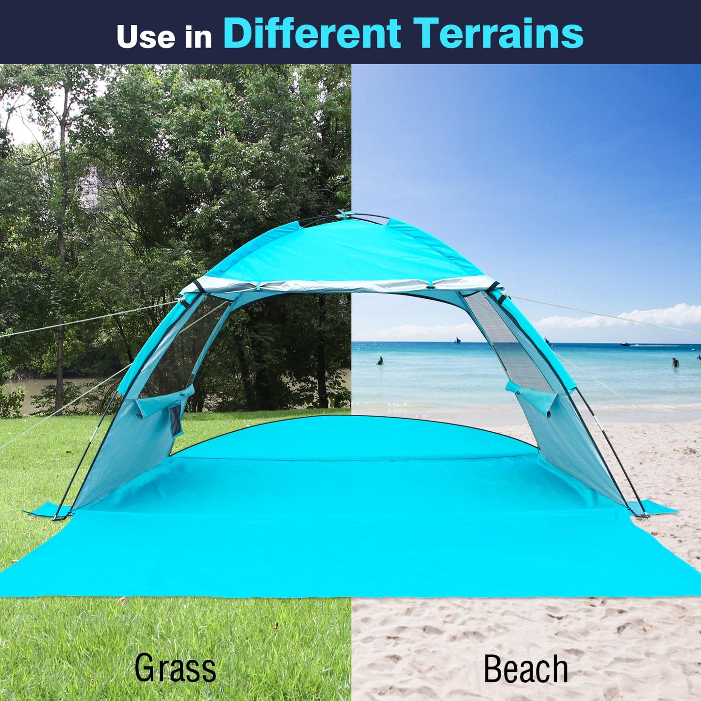 Beach Tent for 2-3-4 Person, UPF 50+ Anti-UV Portable Shelter with Sunshade