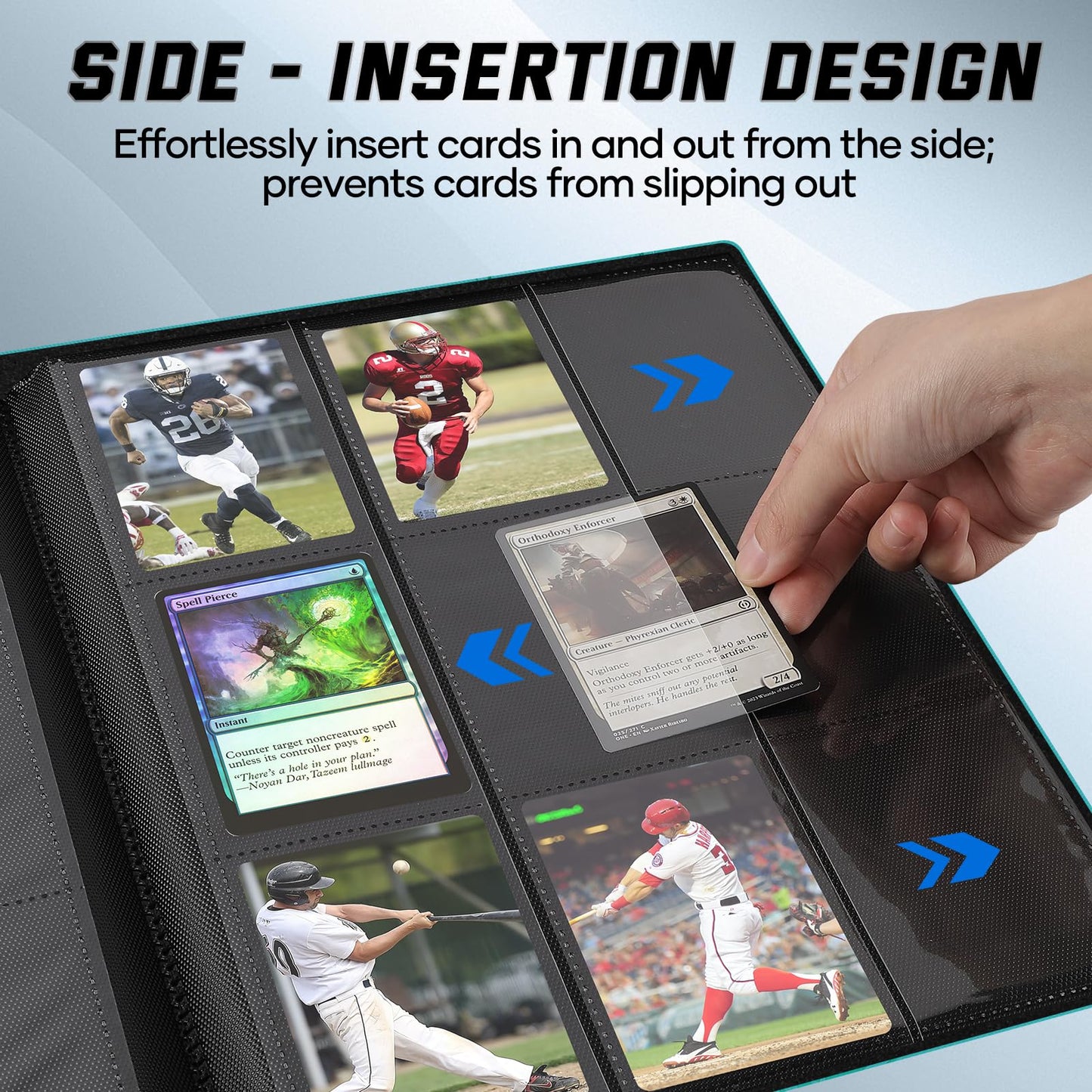 Tioplior 9 Pocket Card Binder,Trading Card binder Holds 432 Side Loading Pocket,Durable PU Cover,Card Collection Binder for MTG, TCG, Baseball,Sports Cards (Navy Blue)