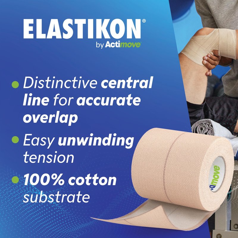 ELASTIKON by Actimove Elastic Athletic Tape - Provides Support for Sprains, Strains, Muscle Injuries - for Sport and Veterinary Applications - 2 in x 2.5 yd, 6 Rolls