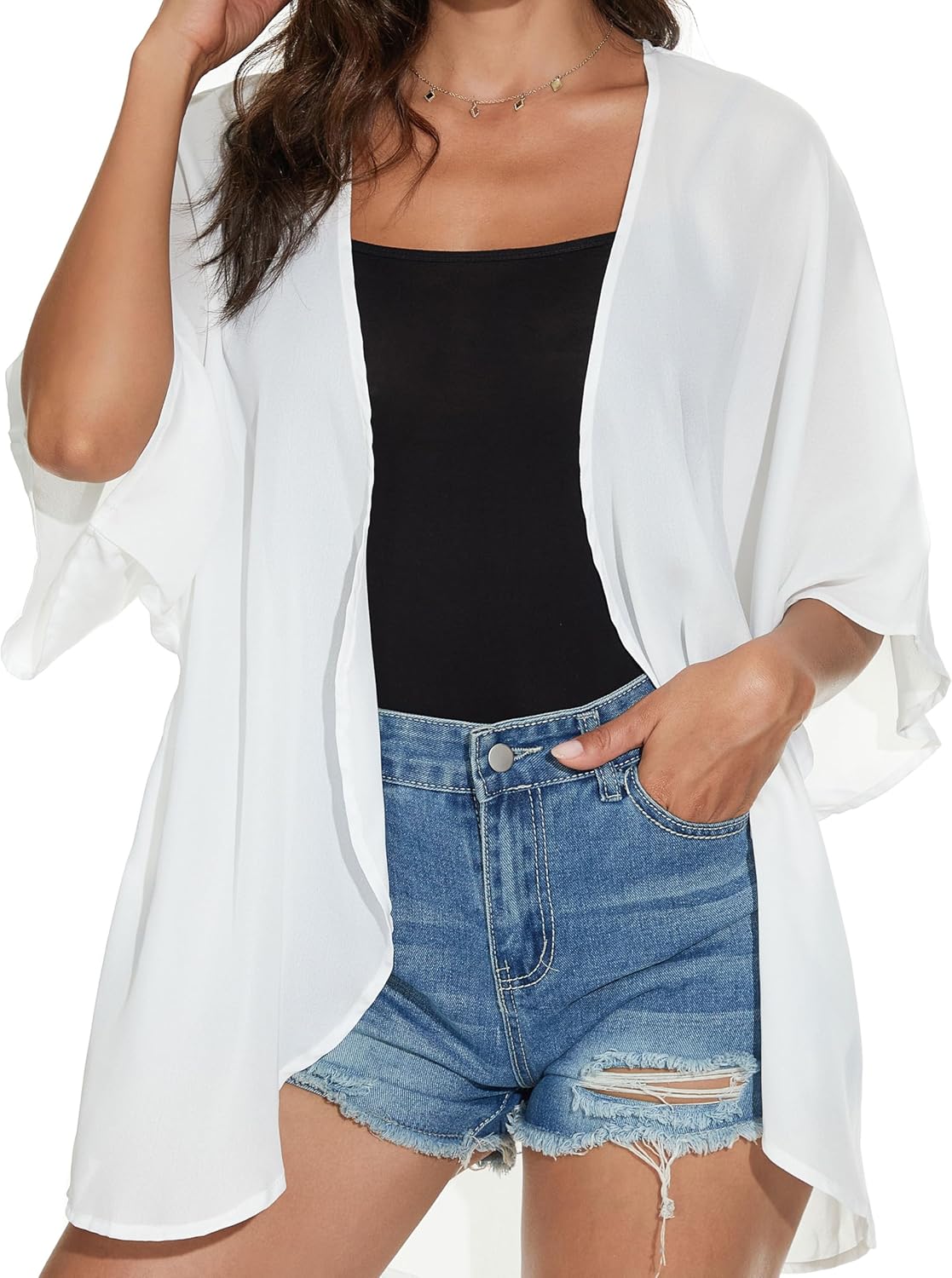 Floral Print Puff Sleeve Kimono Cardigan - Casual Blouse Cover Up for Women | Stylish Loose Fit