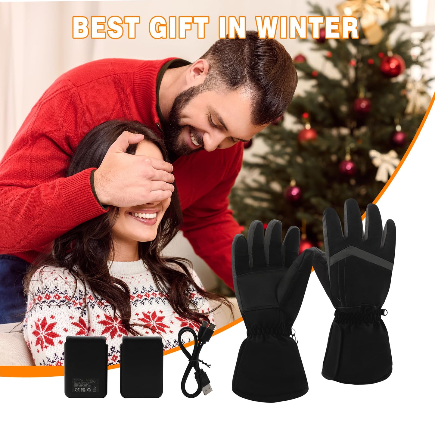 MMlove Heated Gloves, 5V 5000mAh Rechargeable Heated Gloves for Men,Electric Waterproof & Windproof Winter Motorcycle Warm Gloves with Touchscreen for Cycling Skiing Hiking Camping Working