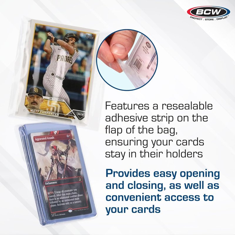 BCW Resealable Team Set Bags - 200 Count | Acid-Free Trading Card Holders for 35 Loose Cards or 5 Standard Toploaders