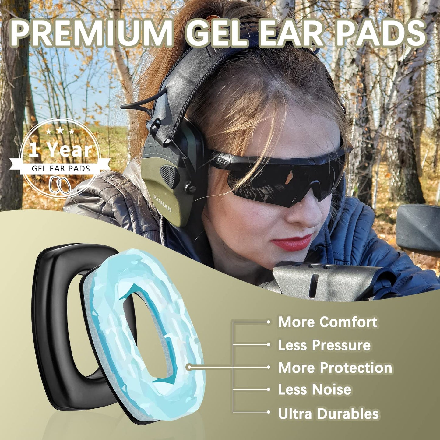 ZOHAN EM054 Electronic Shooting Ear Protection with 4X Sound Amplification, Slim Active Noise Reduction Earmuffs for Gun Range