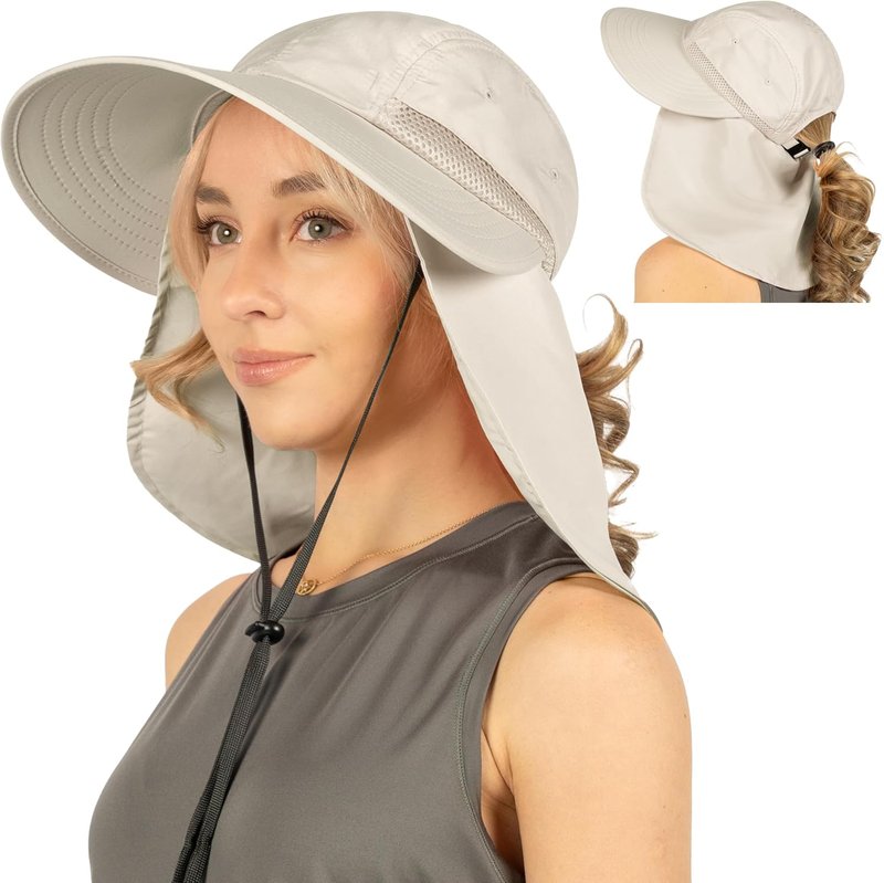Women's Sun Hat UPF 50+ - Wide Brim UV Protection with Ponytail Hole & Neck Flap | Ideal for Gardening, Fishing & Hiking