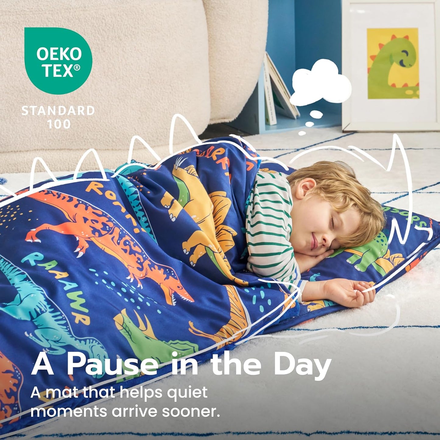 Toddler Nap Mat - Soft Minky Blanket & Removable Pillow | 55''x30'' for Ages 3-6, Perfect for Preschool & Sleepovers