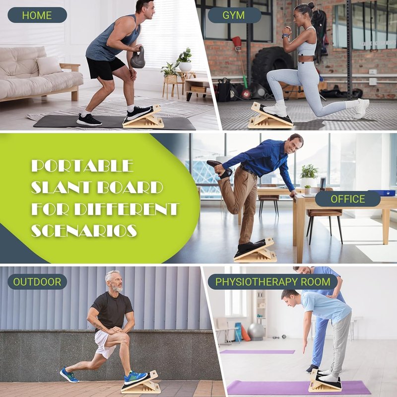 Calf Stretching Slant Board - Adjustable Wooden Incline Wedge with Training Poster | 300 Lbs Capacity