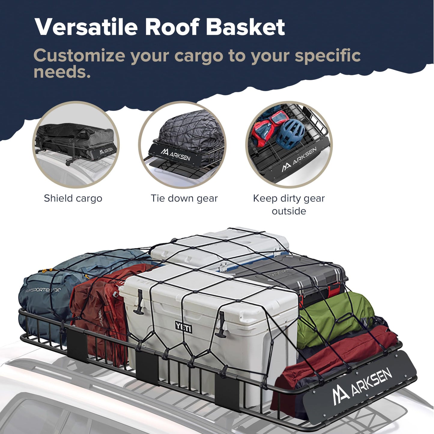 ARKSEN 84 x 39 Inch Universal 150LB Heavy Duty Roof Rack Cargo with Two Cargo Nets, Car Top Luggage Holder Carrier Basket for SUV, Truck, & Car Steel Construction