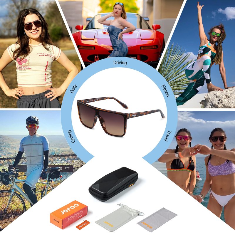 Jefoo Polarized Square Sunglasses for Women Men Oversized Fashion Siamese Lens Style Flat Top Shield Shades UV Protection