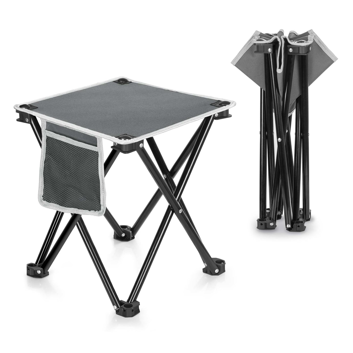 Zaboro Triple Tree 2 Pack Folding Camping Stool, 13.8 Inch Small Portable Lightweight Stool with Side Pocket, Foot Stool with Carry Bag for Hiking, Fishing and Beach, Hold up to 400lbs, Grey