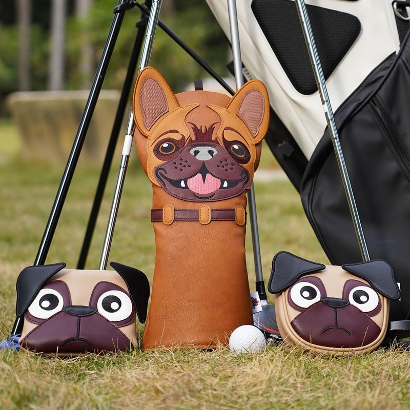Big Crazy Driver Headcover, Golf Head Covers, French Bulldog Design, Patch Embroidery, Premium PU Leather, Funny Golf Gift