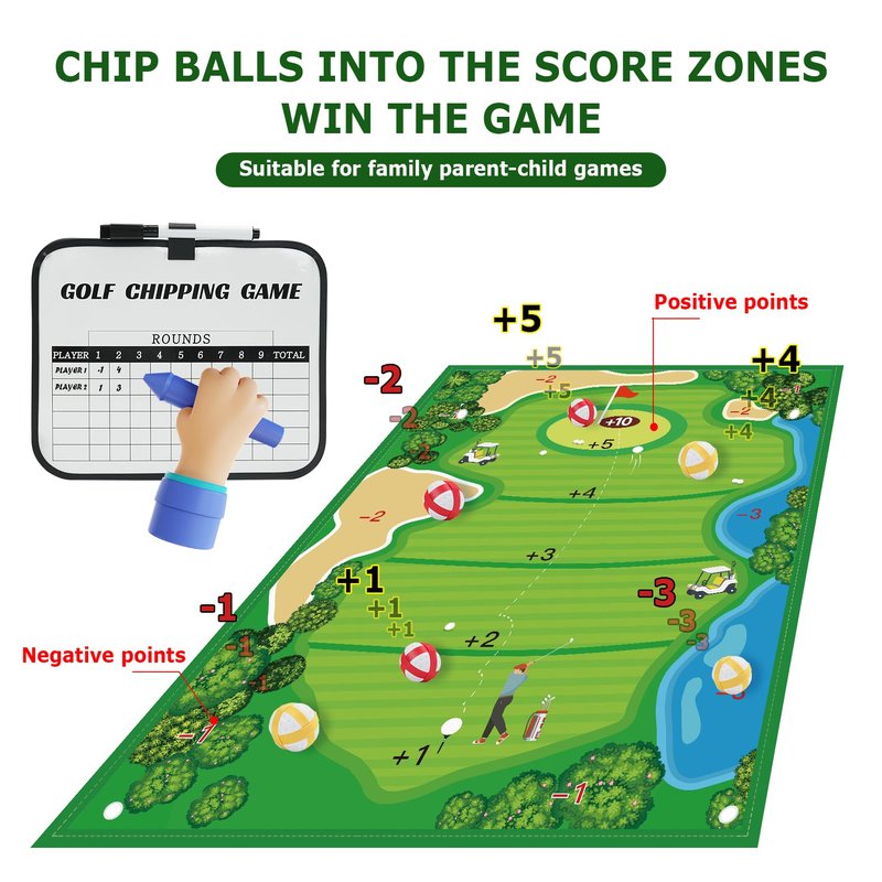 90Go Double-Sided Chipping & Dart Game Mat Set with Golf Club, 20 Sticky Balls, 6Ft x 5Ft Supersize Game Training Mat, Ideal Indoor & Outdoor Gifts for Adults, Family, and Kids Play