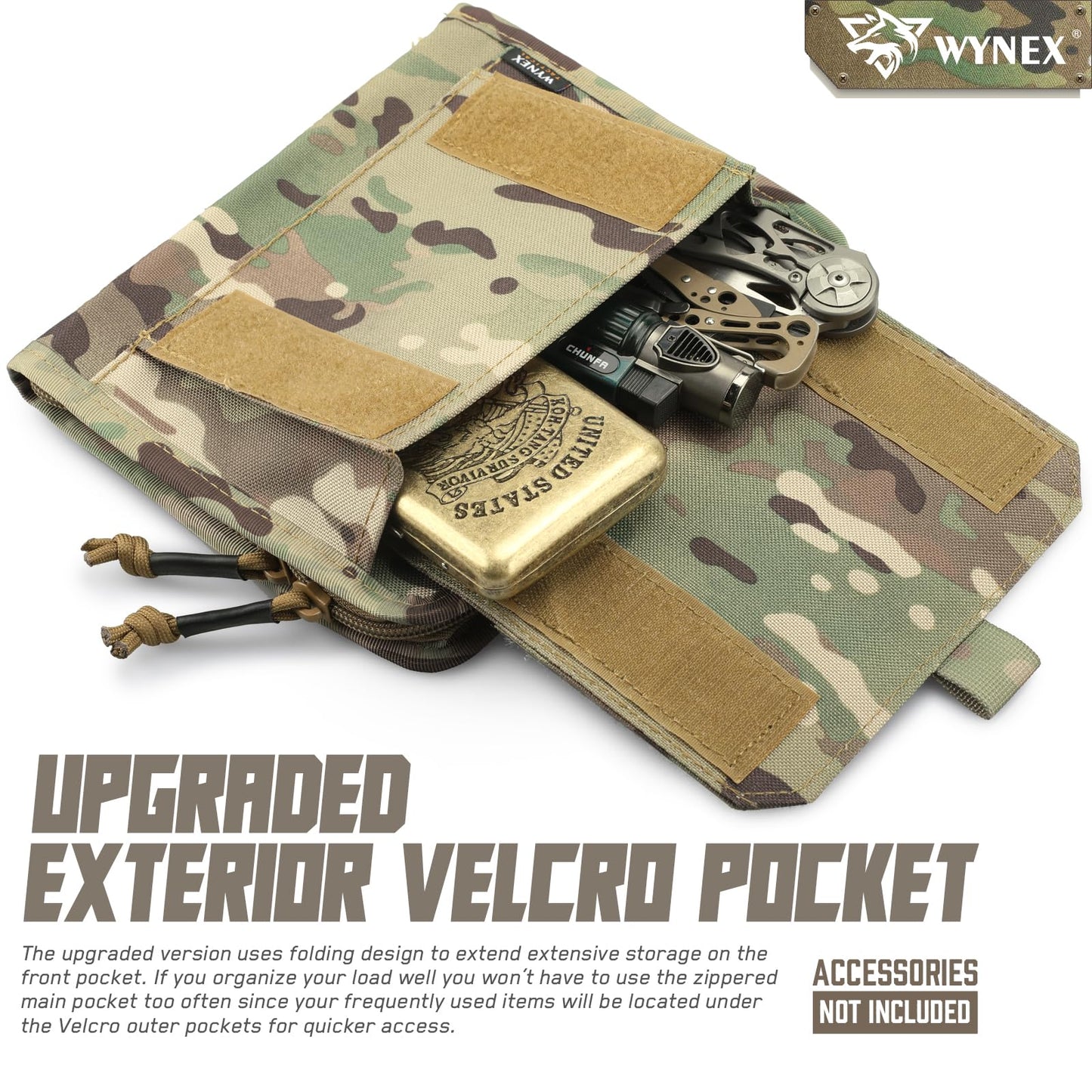 WYNEX Tactical Folding Admin Pouch, Molle Tool Bag of Laser-Cut Design, Utility Organizer EDC Medical Bag Modular Pouches Tactical Attachment Waist Pouch Include U.S Patch (CP Camo)