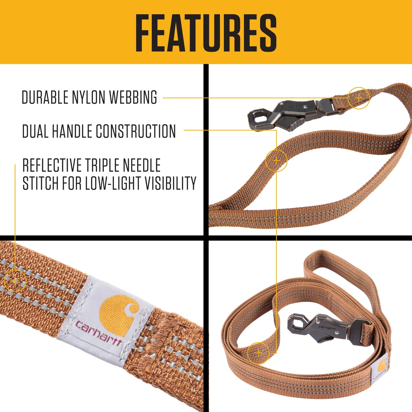 Carhartt Dual Handle Dog Leash, Durable Nylon Webbing Fabric W/Secure Metal Trigger Claw Clasp, Deep Wine, Large
