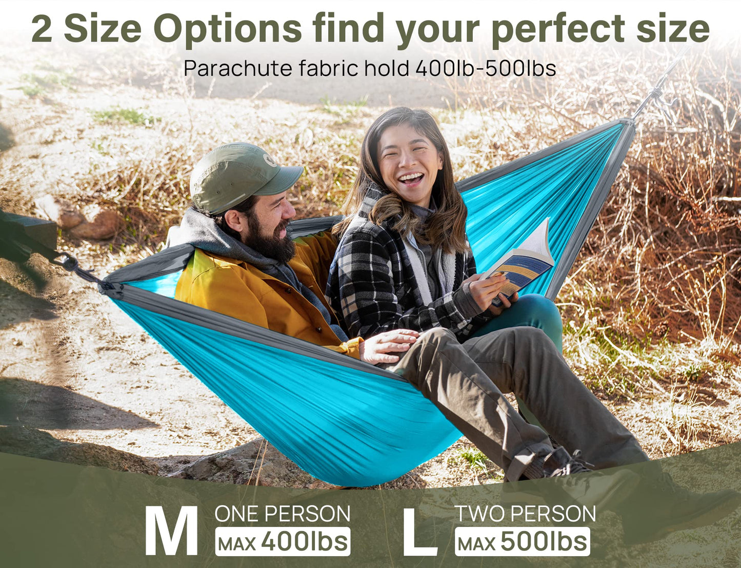 Kootek Camping Hammock 400 lbs Capacity, Camping Essentials, Lightweight Portable Single Hammock with Tree Straps, Camping Gear for Outside Hiking Camping Beach Backpack Travel