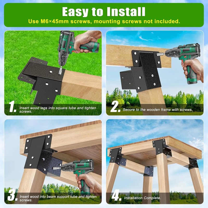 BeneLabel 4-Pack Heavy Duty 4x4 Compound Angle Brackets - Perfect for Deer Stands, Tree Houses & Play Sets