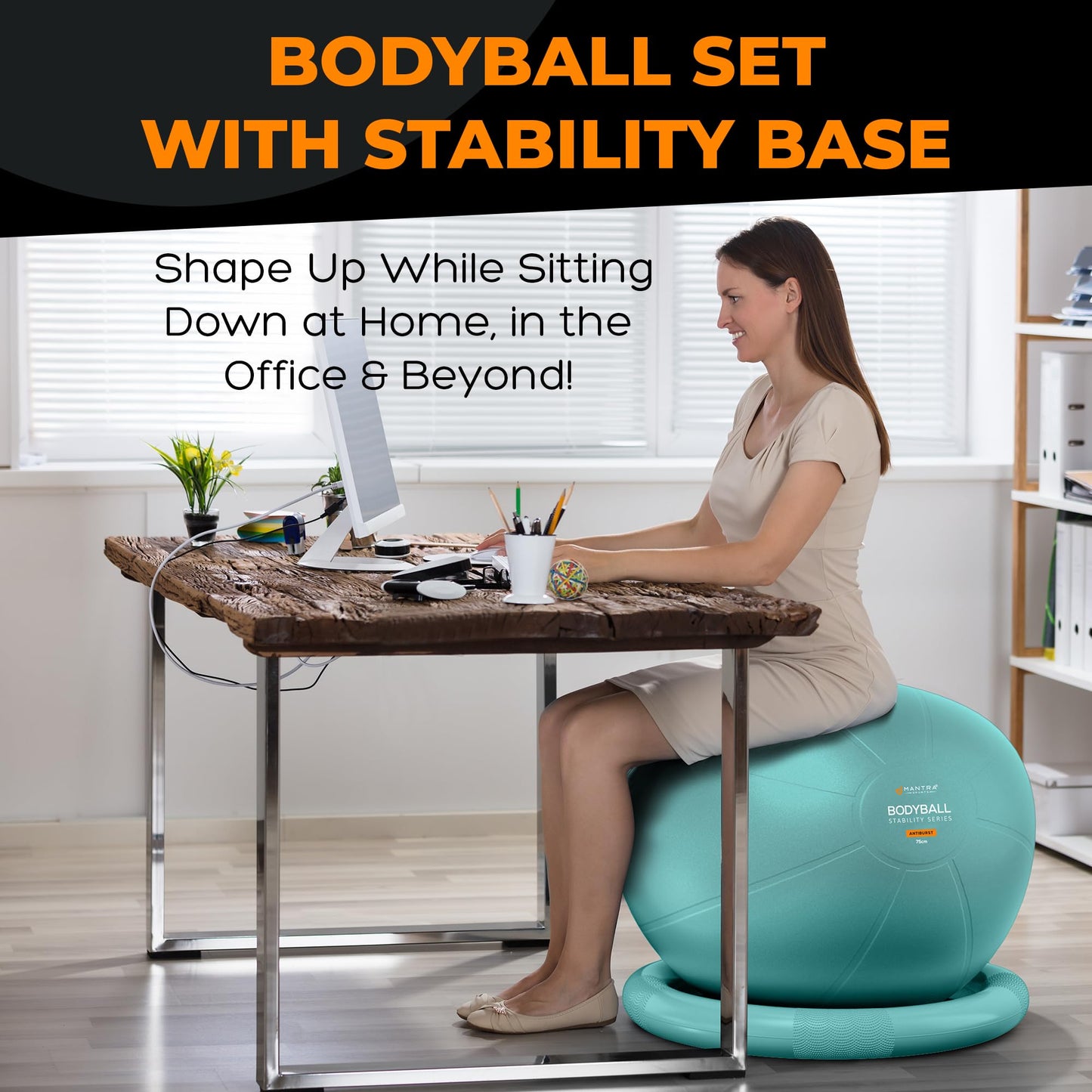 Yoga Ball Chair Exercise Ball Chair for Office with Base, Yoga Ball for Pregnancy Ball Stability Ball & Birth Ball for Labor, Swiss Ball Gym Ball for Exercising, Workout Ball Fitness Ball for Desk