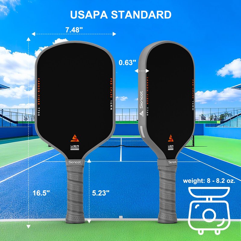 Sioncot Thermoformed Carbon Fiber Pickleball Paddle - Textured Grip, Larger Sweet Spots for Max Spin, Control & Power - 16mm Polypropylene Honeycomb Core for All Skill Levels, 8.0 oz