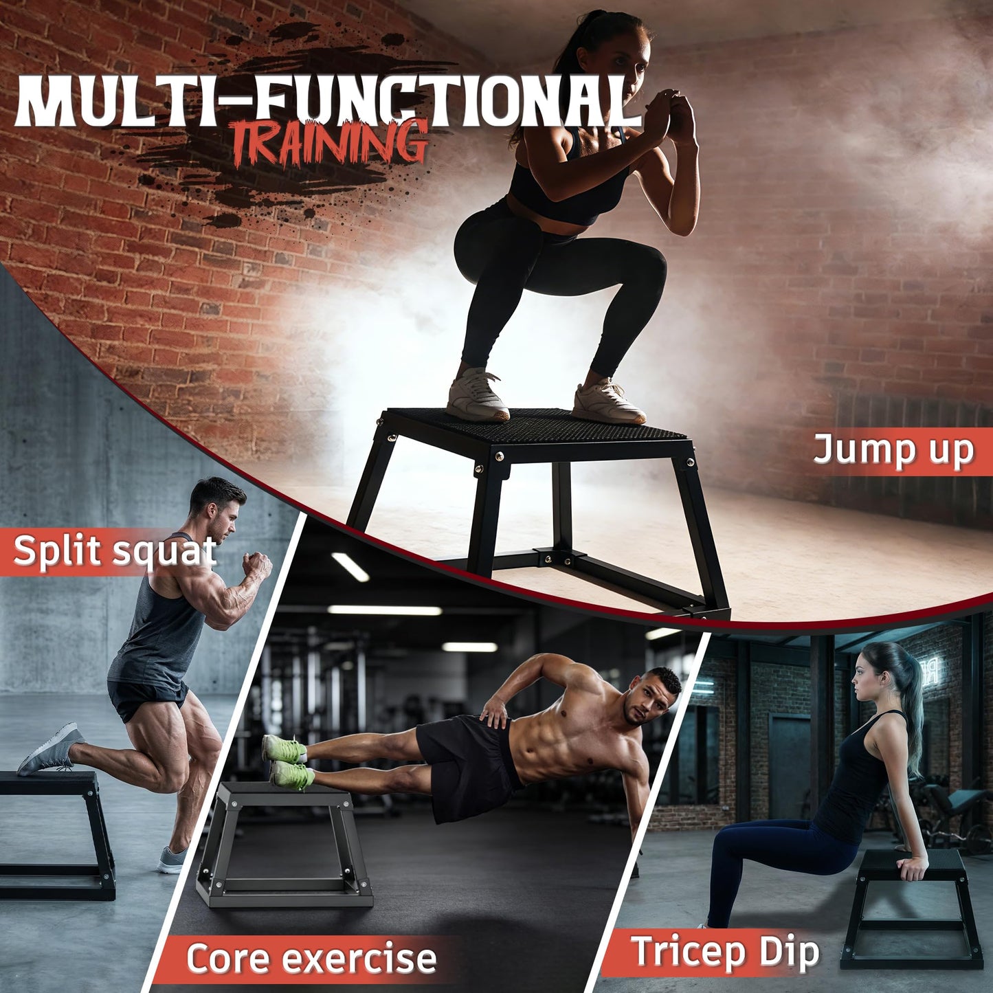 GanFindX Steel Plyometric Jump Box,12/13/18 Inch Heavy Duty Plyo Platform, Non-Slip Workout Step Box for Home Gym, Agility, Strength & Conditioning Training