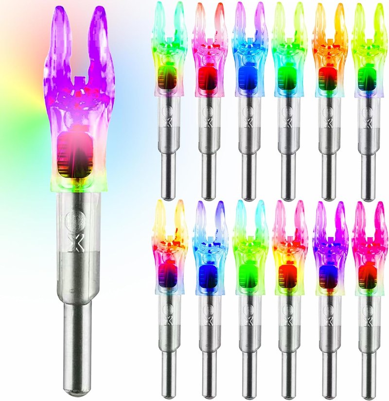 Lighted Nocks for Arrows - 12 Pack Universal Fit .204/.233/.244/.246 | ON/OFF Switch for Archery Hunting