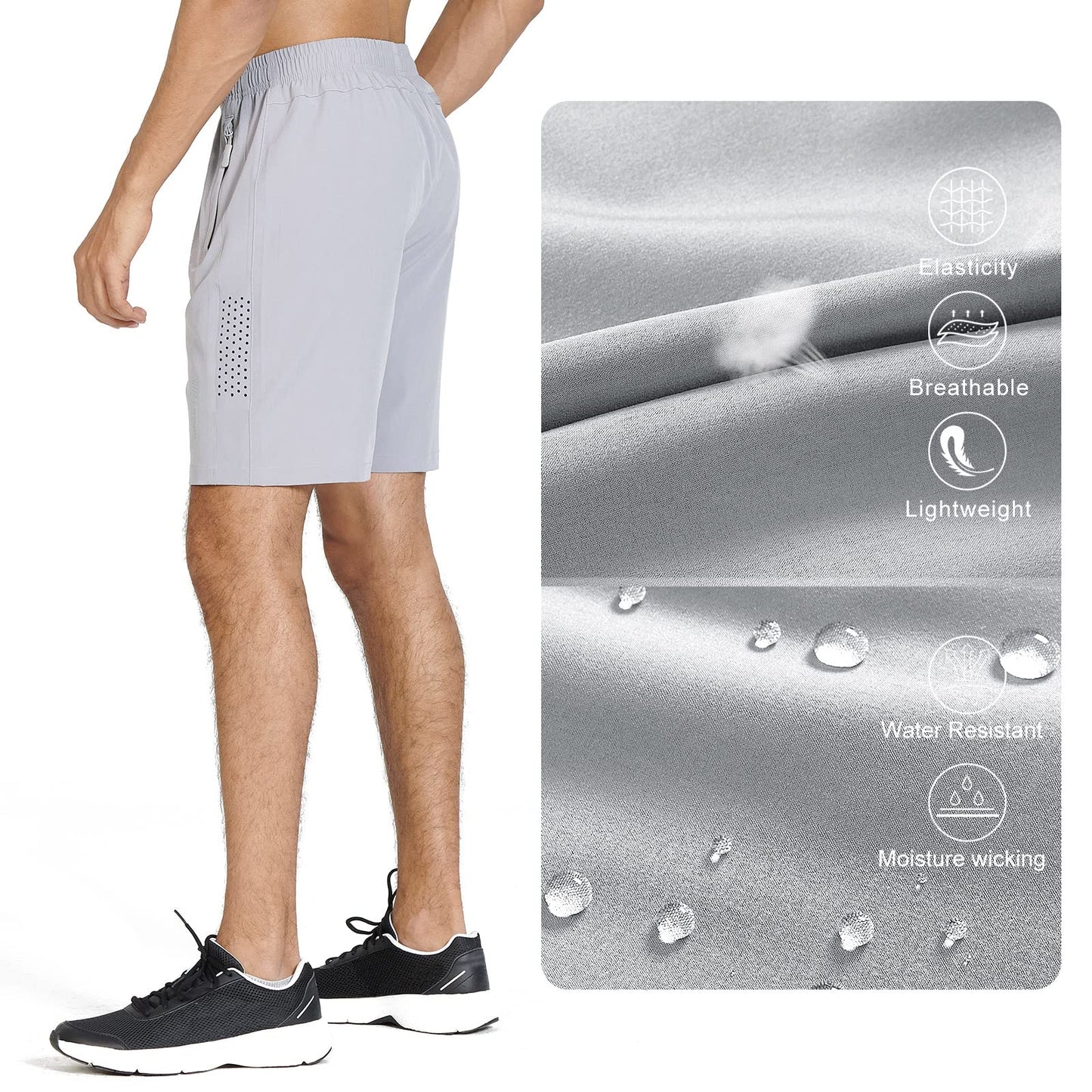 NORTHYARD Men's Athletic Running Shorts Gym Workout 7"/9"/5" Quick Dry Lightweight Sports Basketball Tennis 3 Zipper Pockets Grey 4XL