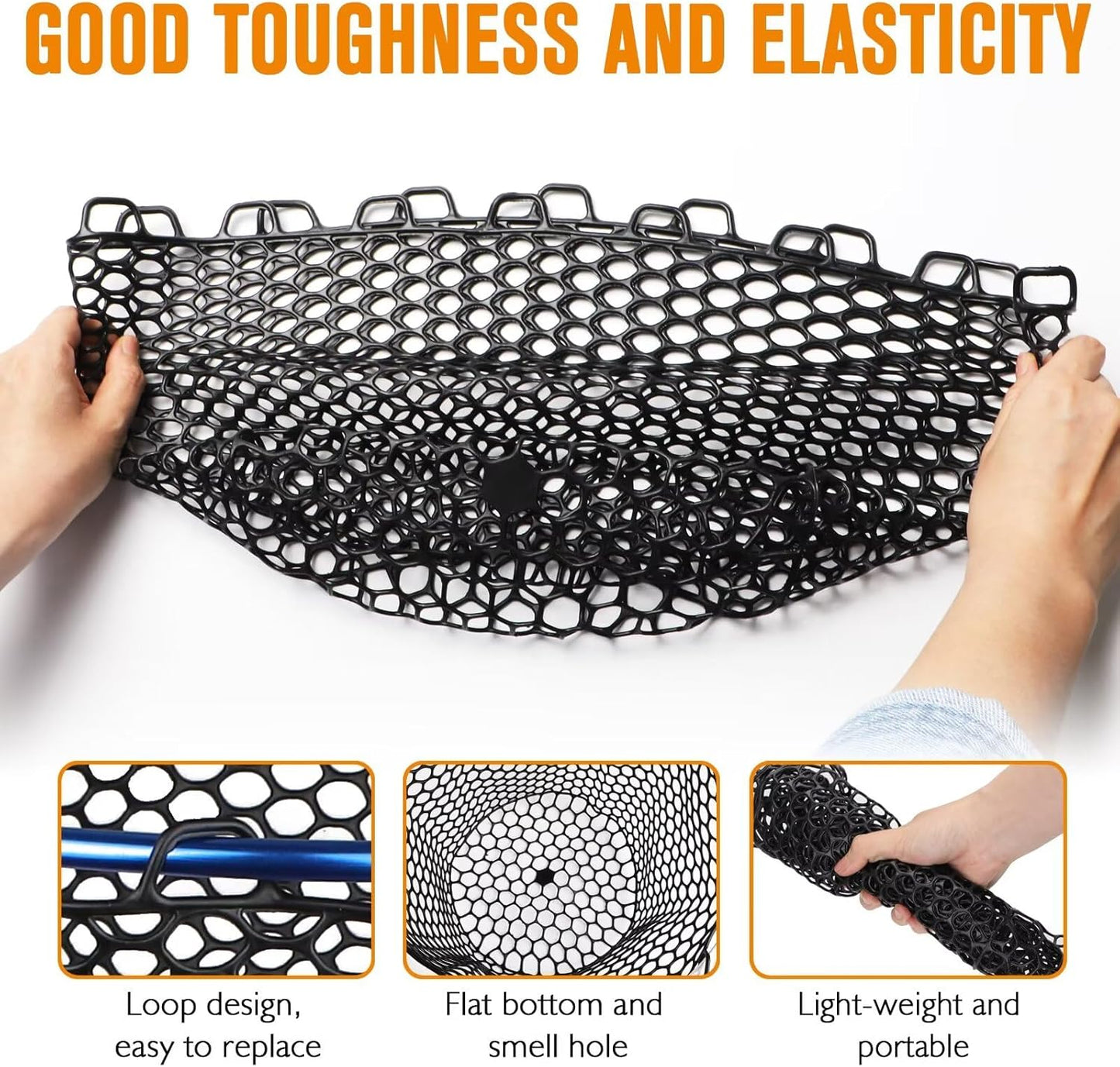 Rubber Fishing Net Replacement - Clear & Black Foldable Landing Net for Freshwater & Saltwater | 5 Sizes Available