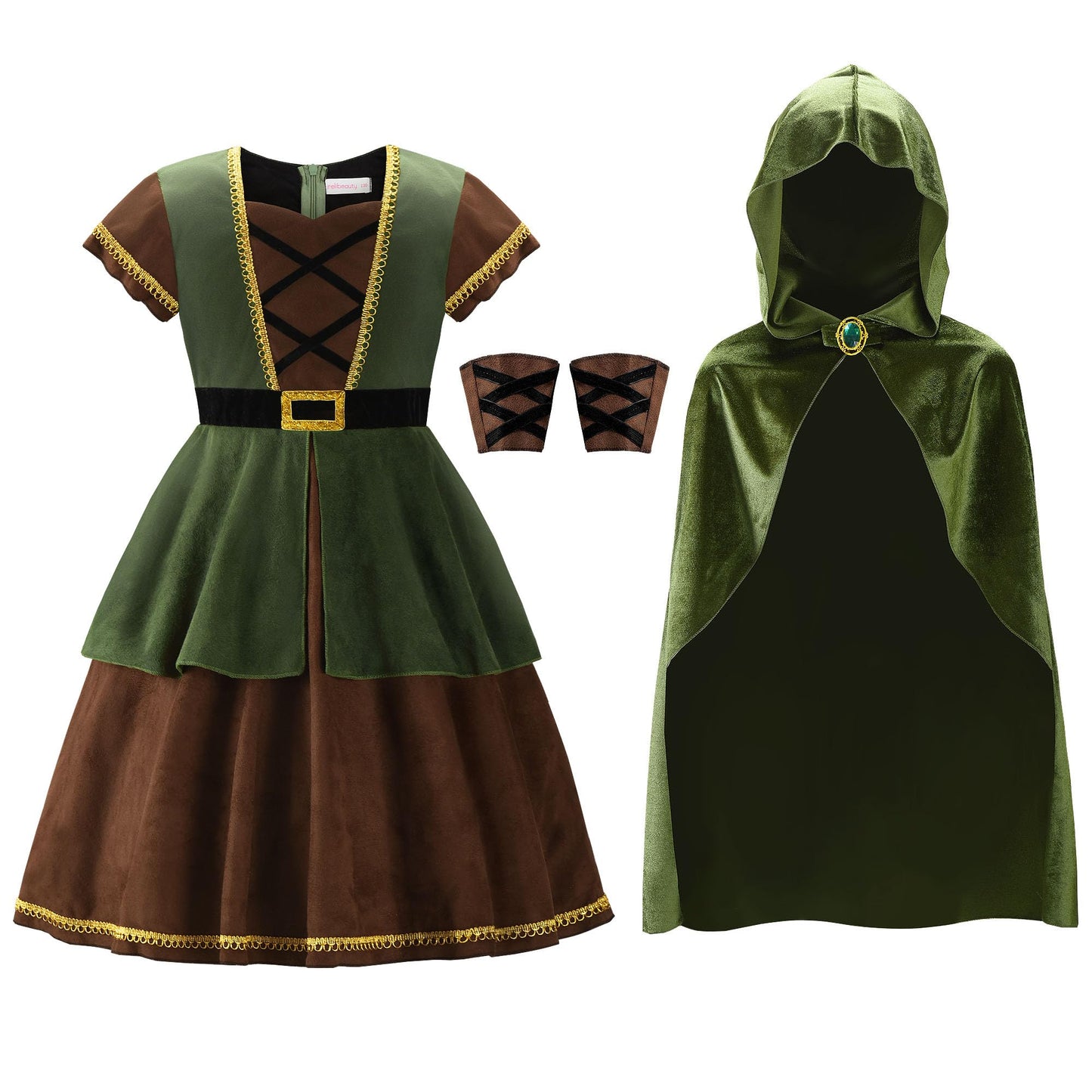ReliBeauty Archer Costume Girls Huntress Costume for Girls with Cape,Green,110