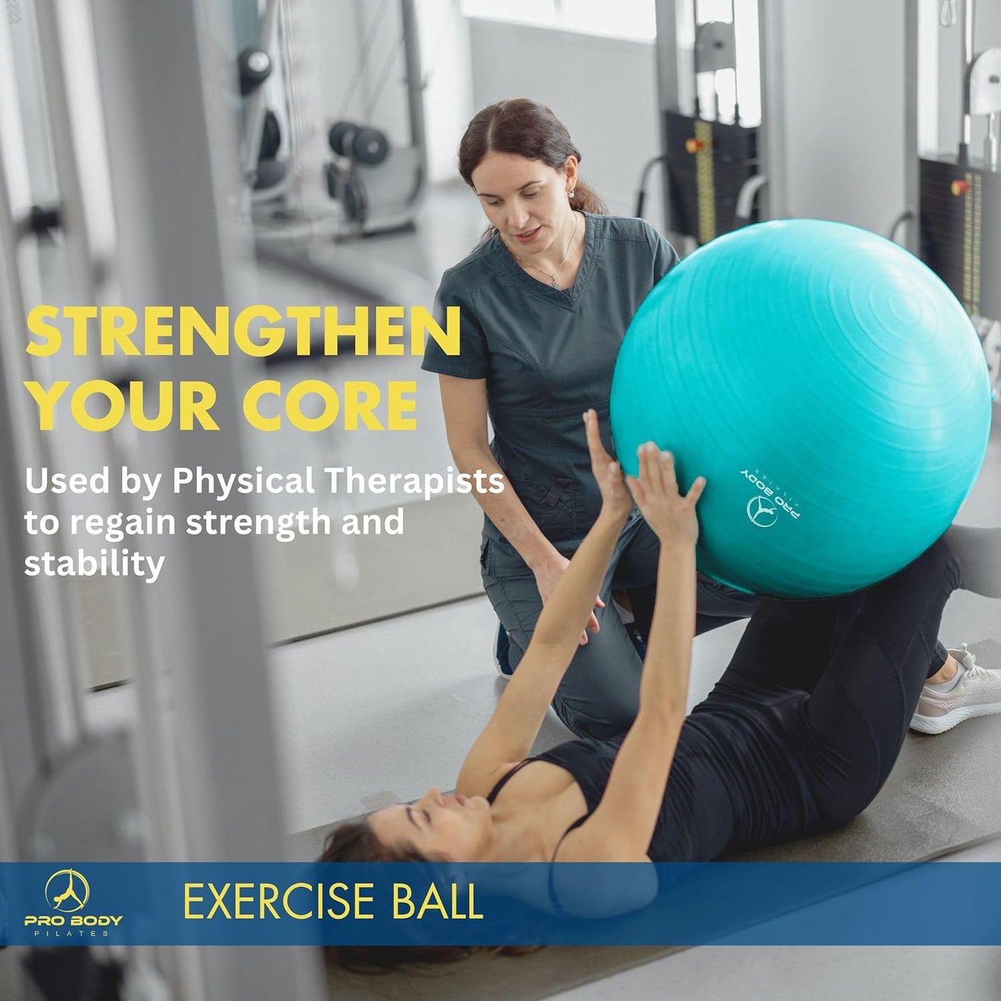 ProBody Pilates Exercise Ball - Gym-Grade Balance Ball for Fitness, Yoga, & Therapy | Multiple Sizes Available