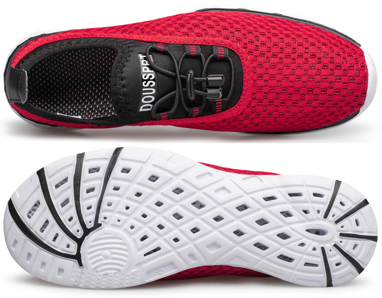 DOUSSPRT Men's Water Shoes Quick Dry for Beach Swim Pool Fishing Redwhite