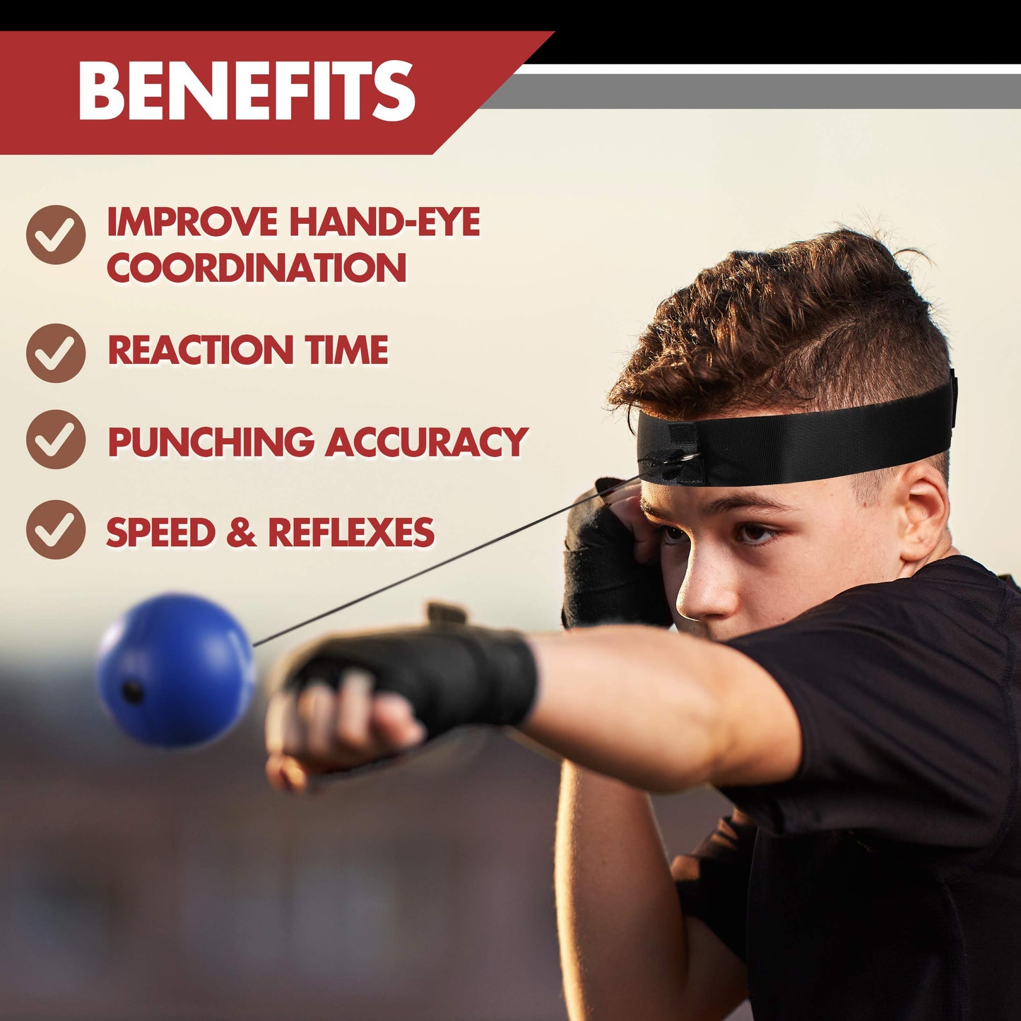 Boxerpoint Kids Boxing Reflex Ball – Boxing Ball Headband Boxing Games with 3 Skill Levels & Included Kids Boxing Wraps – Hand Eye Coordination Training Boxing Equipment for Kids (Kids)