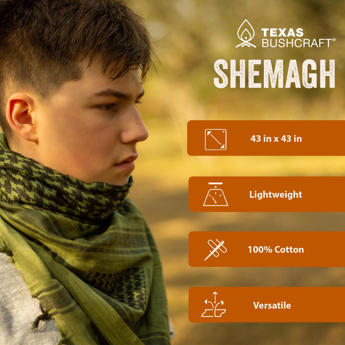 Texas Bushcraft Tactical Shemagh - Authentic Keffiyeh 100% Cotton for your Camping, Hiking and Backpacking Gear (Drab Green)