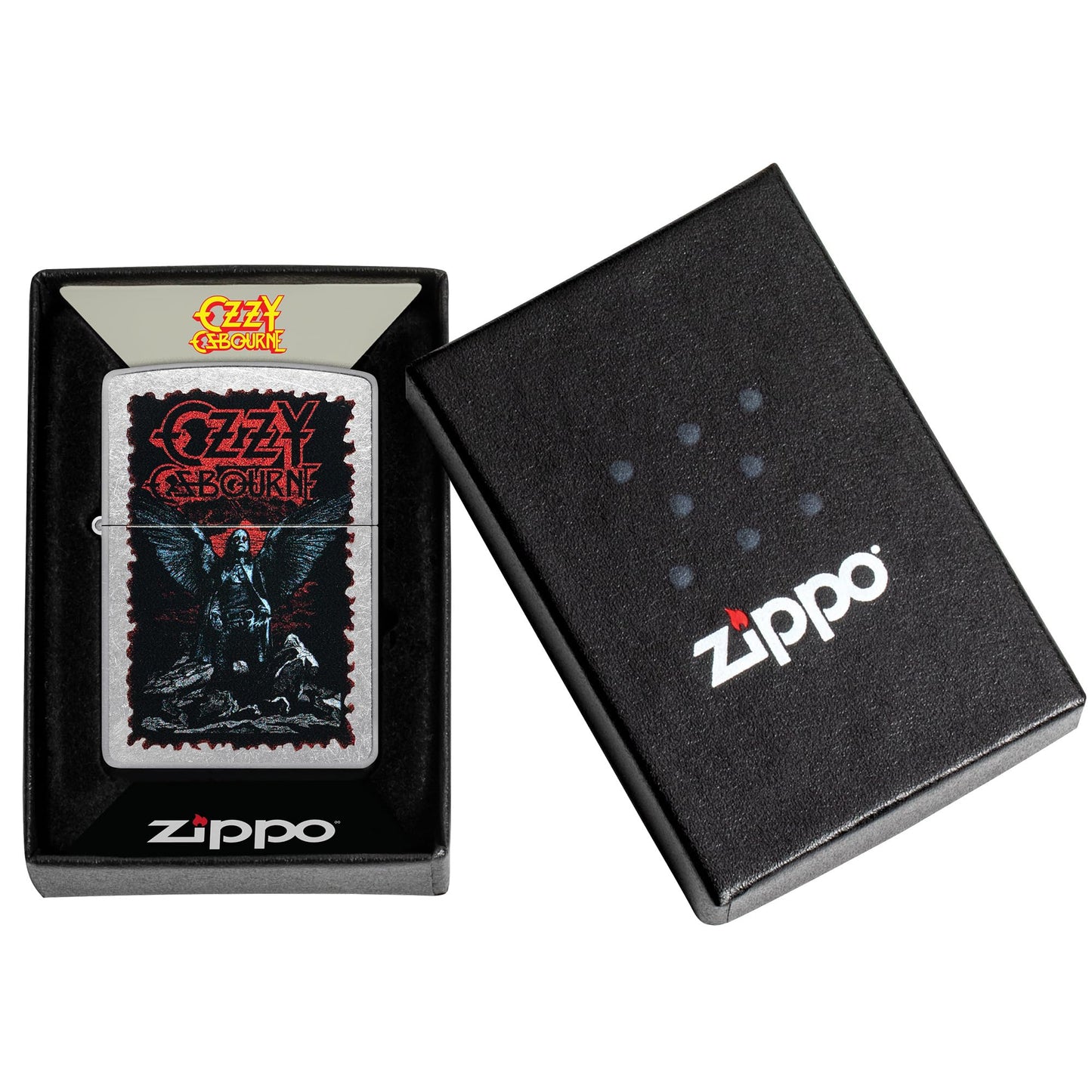 Zippo Ozzy Osbourne Street Chrome Pocket Lighter Angel Wings Design - Everyday Use, Outdoor, Camping Flip-Top Lighters - Made in USA
