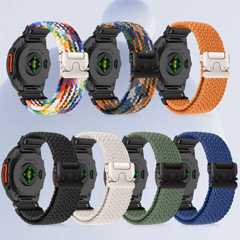MiKoyi Nylon Band for 47mm of Garmin Fenix E/Fenix 8 Pro/Tactix 8/Quatix 8/D2 Mach 2, 22mm QuickFit Stretchy Braided Nylon Sport Strap for Garmin Quatix 7 Pro/6/6 Titanium, Descent G2 - Blue