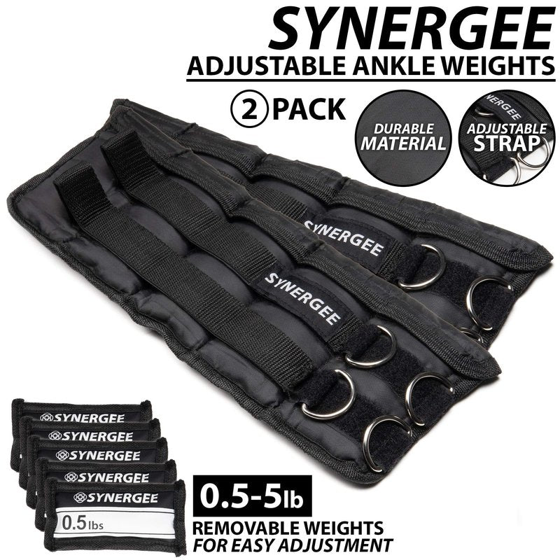 Synergee Comfort Fit 0.5-5lb Adjustable Ankle/Wrist Weights (Set of 2). One Size Fits All.
