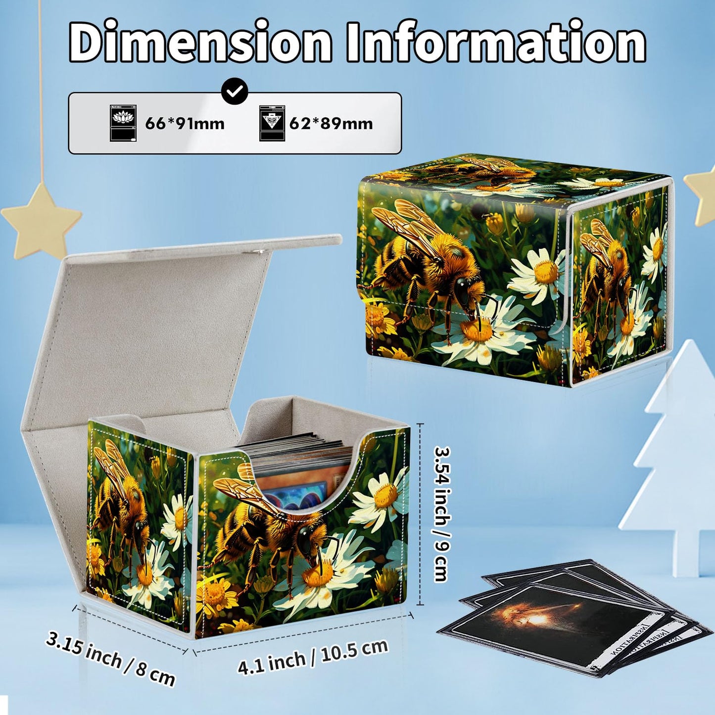 ACWDMKH for MTG Commander Deck Box,Card Deck Box for Trading Card Yugioh MTG Cards,Fits 100 Double Sleeved Cards,PU Leather Magnet TCG MTG Deck Case for Magic Commander Deck Box,Bee Flower