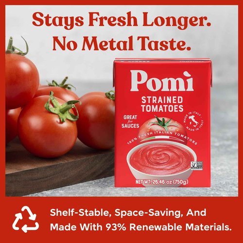 Pomì Strained Tomatoes 26.46oz (Pack of 12) - Creamy, Velvety Tomato Puree, No Additives or Preservatives - Made in Italy with 100% Fresh Italian Tomatoes - BPA-Free, Gluten-Free