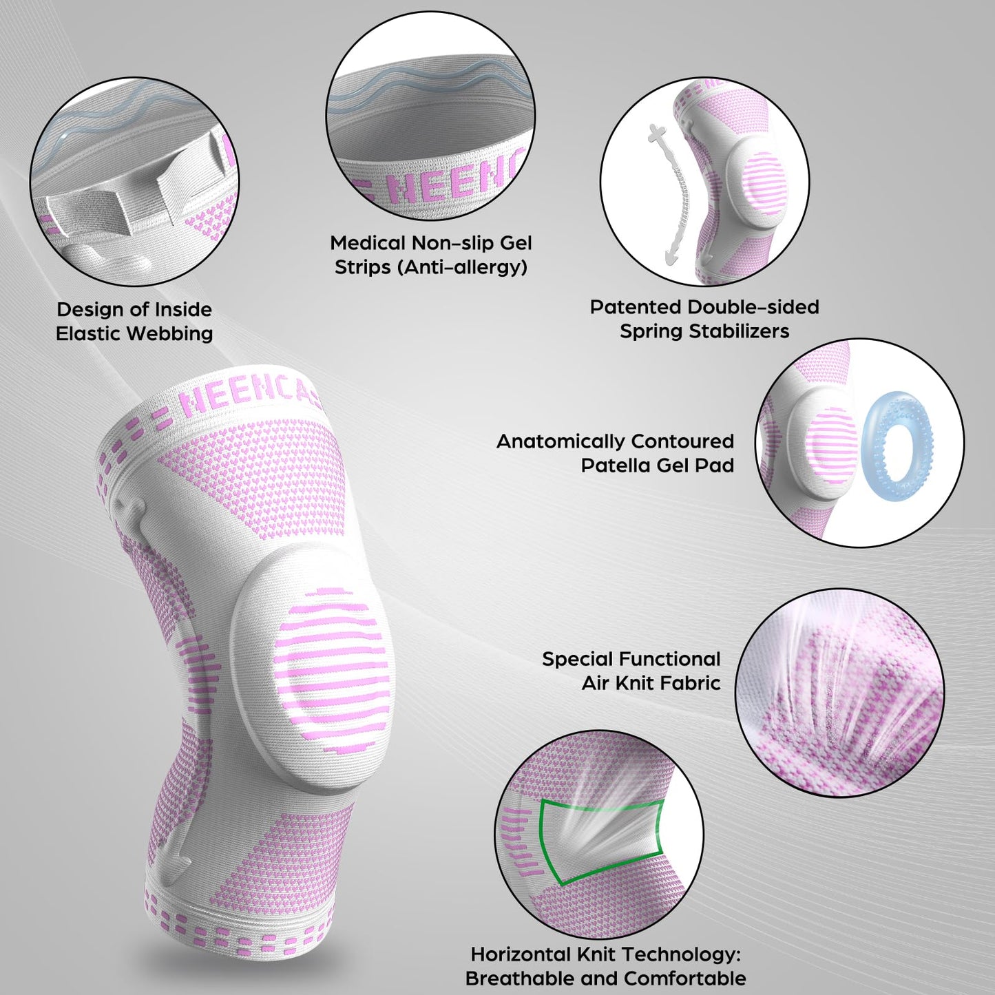 NEENCA Professional Knee Brace for Pain Relief, Medical Knee Support with Patella Pad & Side Stabilizers, Compression Knee Sleeve for Meniscus Tear, ACL, Joint Pain, Runner, Workout (Pink White, 3XL)