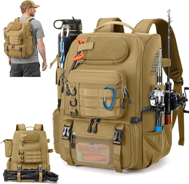 Fishing Backpack with Rod Holders & Cooler - 40L Water Resistant Tackle Bag with Rain Cover