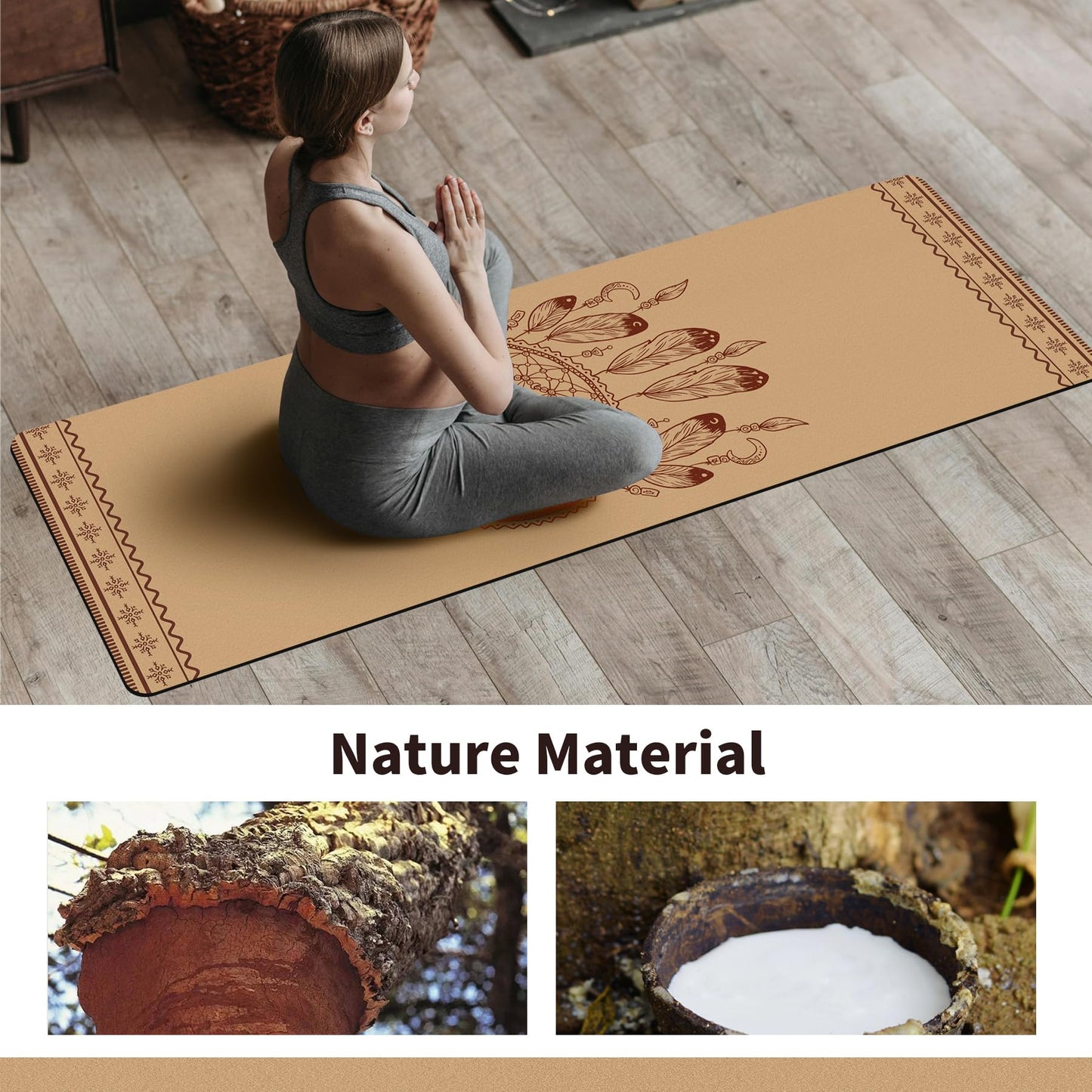 IKULE Premium Cork Yoga Mat Non Slip Thick Cork Exercise & Fitness Mat for Yoga, Pilates, & Home Workouts(72" x 24" x 5mm Thick)