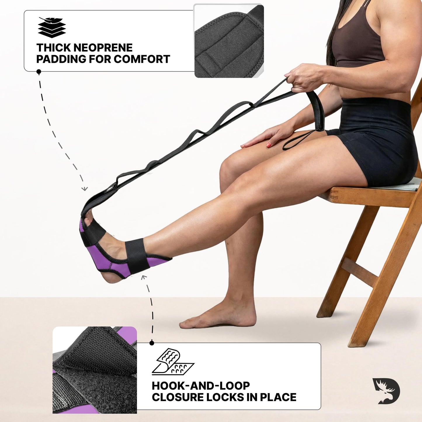 DMoose Fitness Foot & Calf Stretcher with Adjustable Padded Stretching Strap for Plantar Fasciitis, Hamstring, Heel Spurs and Achilles Tendonitis Relief - Yoga Leg Stretch Strap (Purple)