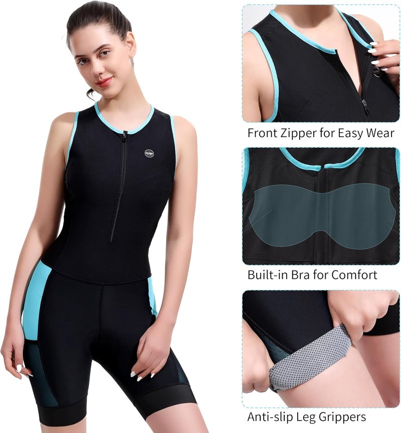 Women's Triathlon Suit - Padded Sleeveless Quick-Dry Skinsuit for Running, Swimming & Cycling | Comfortable Fit