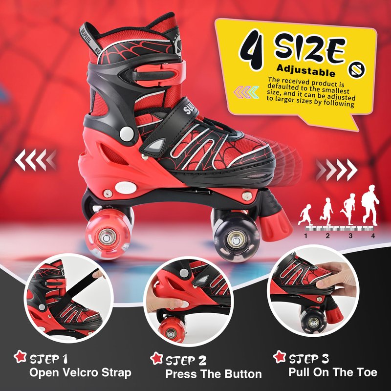 SULIFEEL Adjustable Kids Roller Skates for Boys Ages 3-5 5-8 6-12 with 4 Sizes Adjustable Light up Wheels, Best Children Gift for Beginners Indoor Outdoor Sports