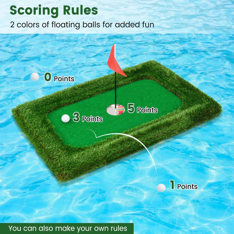 Tangkula Floating Golf Green for Pool, Rectangular Floating Chipping Green Includes Hitting Mat, 6 Balls, Flag, Cup & Tee, Training Mat, Outdoor Pool Golf Game