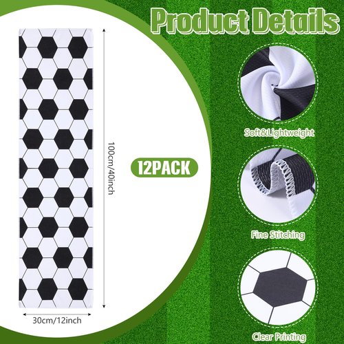 HunnmingRe 24 Pcs Soccer Party Favors Including 12 Pcs 20 oz Plastic Soccer Water Bottles Bulk 12 Pcs 40"x12" Soccer Cooling Towels Breathable Towel for Soccer Team Gift