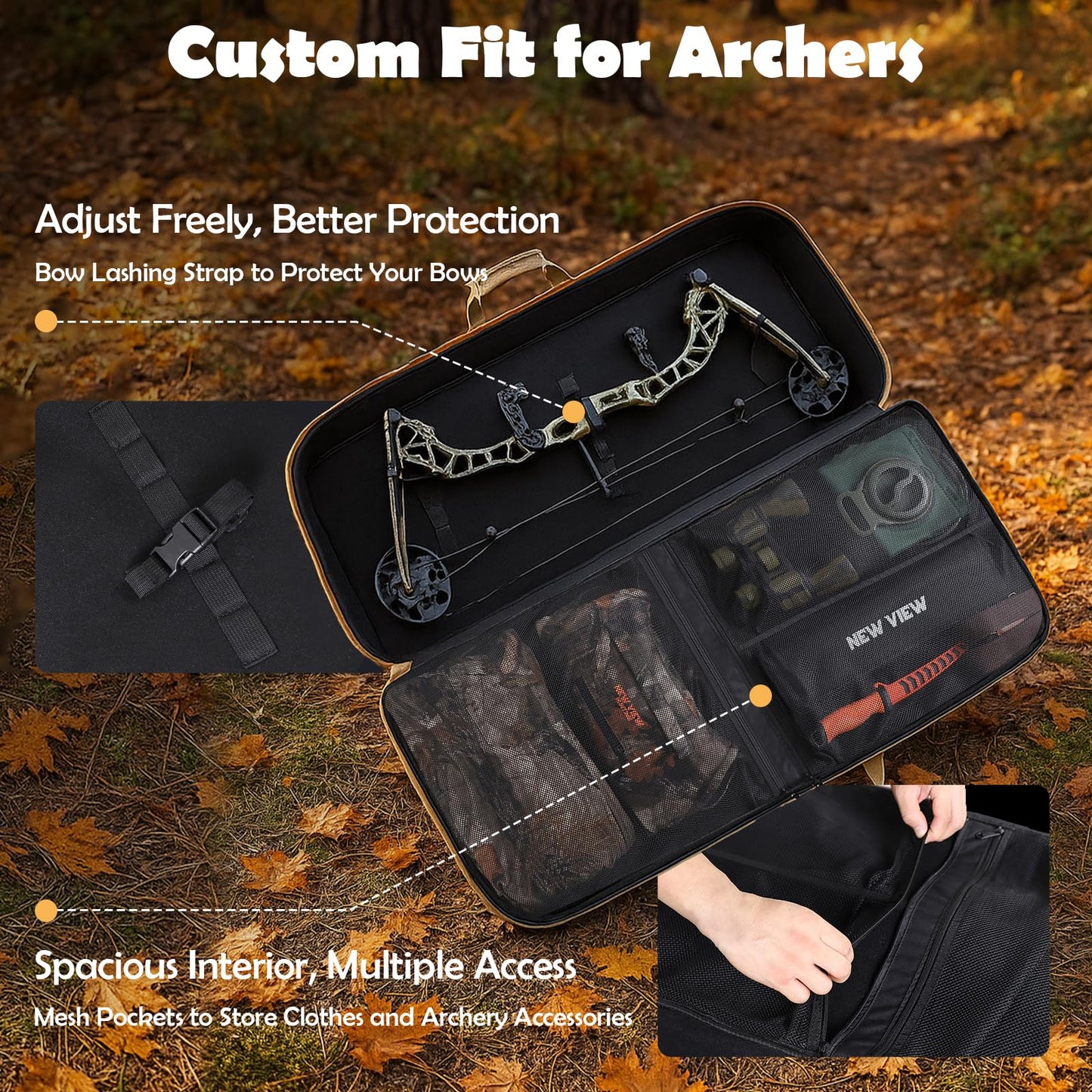 NEW VIEW Bow Case - Protects Your Compound Bow - Features Large Compartment, Soft Padding, Comfortable Carrying Options & Multiple Accessory Pockets - Lightweight Durable Archery Bow Bag