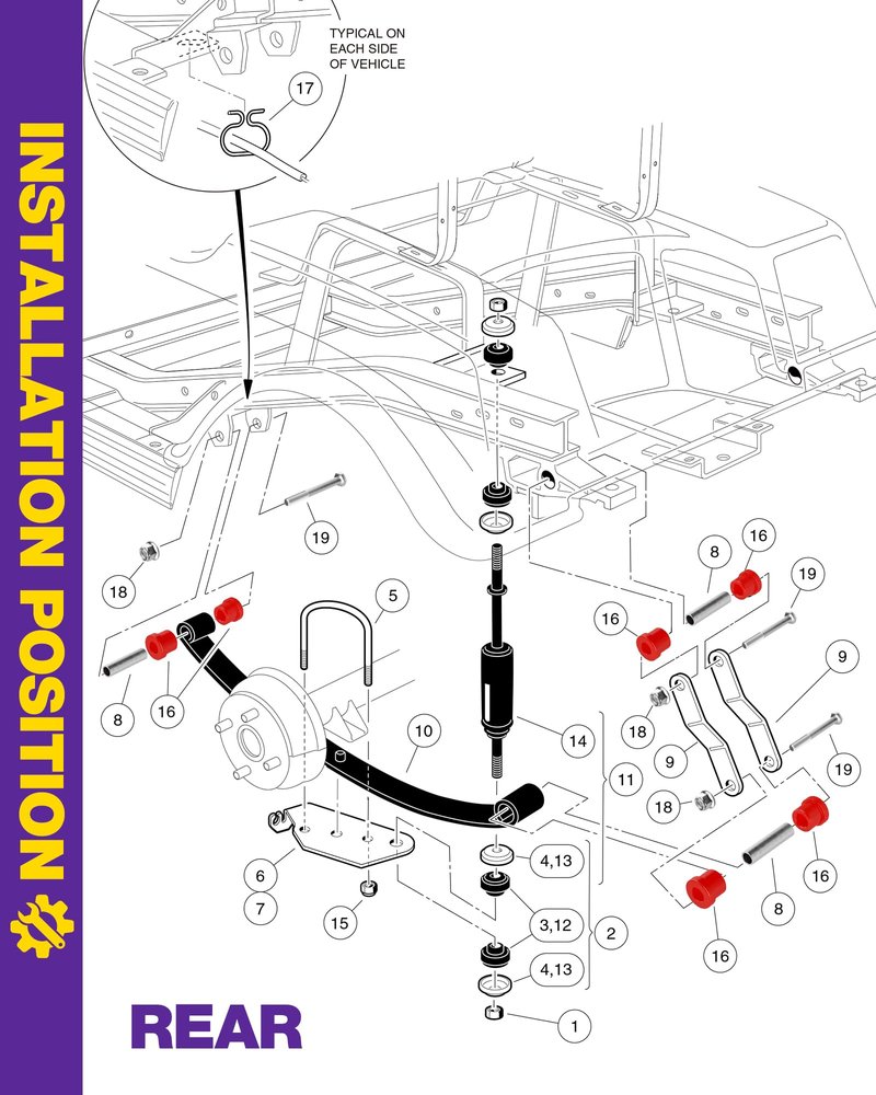 EZGO TXT Spring Bushing Kit With Screw Nut, Golf Cart Rear Leaf Spring Polyurethane Bushing and Sleeves for 1994-Up TXT and 1981-Up Club Car DS, GolfCart Suspension Replace Parts OE 70289G01 70291G02