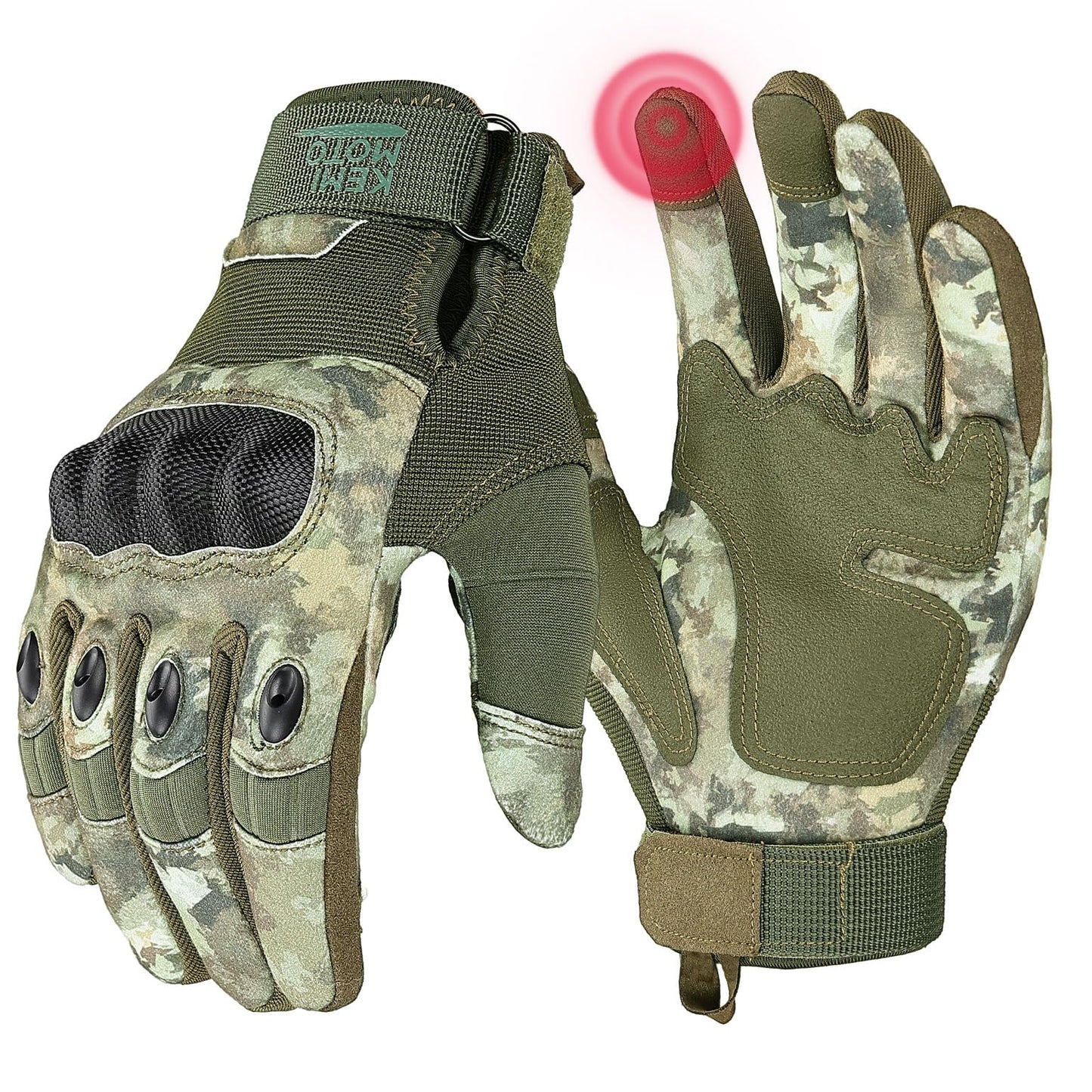 KEMIMOTO Camo Tactical Gloves for Men, Touchscreen Motorcycle Gloves with Hard Shell & Palm Padding for Sports Motorcycle Tactical Airsoft Paintball Hunting Hiking Camping Climbing (Camo,Large)