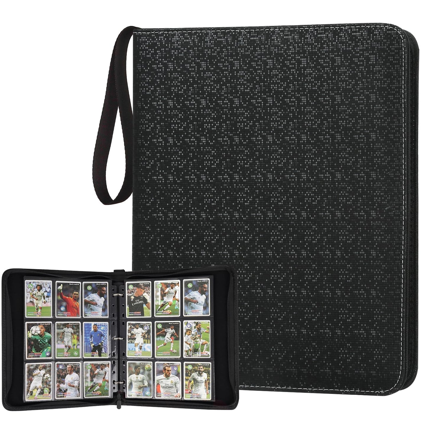 GERMUN 3 Ring 9 Pocket Zipper Card Binder, 720 Double Sided Standard PU Trading Card Album Folder for TCG & Sports Cards, Not Fit Top Loaders(Black2)