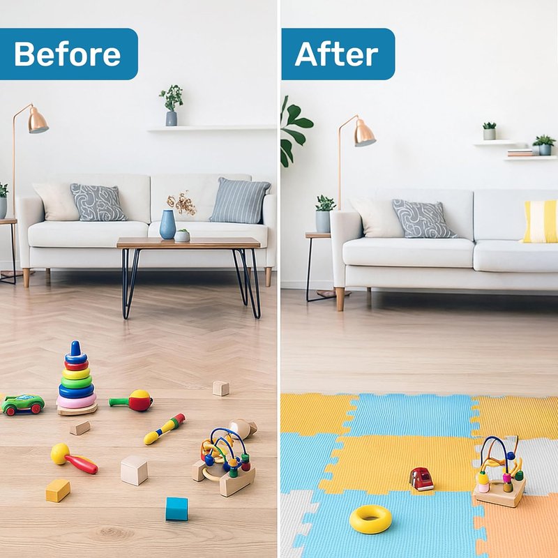 Baby Play Mat for Floor - Non-Toxic Interlocking EVA Foam Mats | 16 Pcs Cushioned Puzzle Mat (12" x 12")